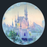 KERSTKASTEEL DOOR SHARON SHARPE RONDE STICKER<br><div class="desc">CHRISTMAS CASTLE uit een originele waterverf van SHARON SHARPE</div>