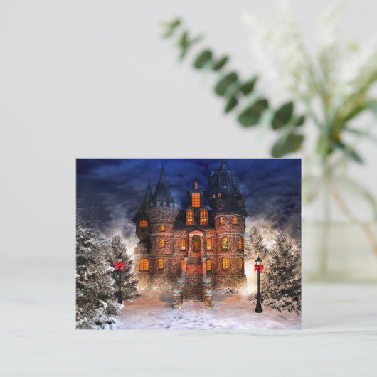 kerstkasteel feestdagenkaart (Staand voorkant)