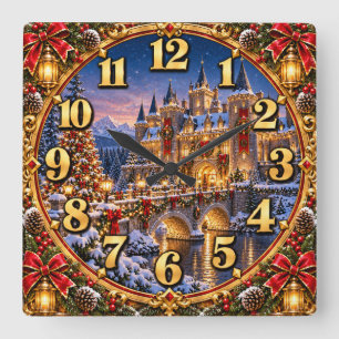 Kerstkasteel Winter Wonderland Vierkante Klok