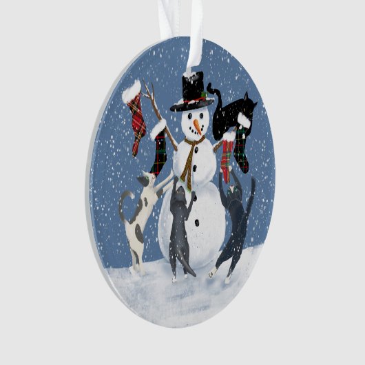 Kerstkat 2 en sneeuwman 2 zijkant ornament (voorkant)