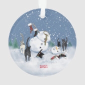 Kerstkat 2 en sneeuwman 2 zijkant ornament (achterkant)