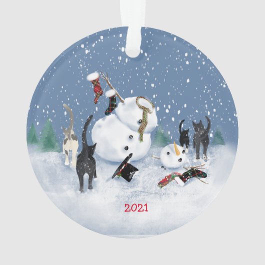 Kerstkat 2 en sneeuwman 2 zijkant ornament (achterkant)