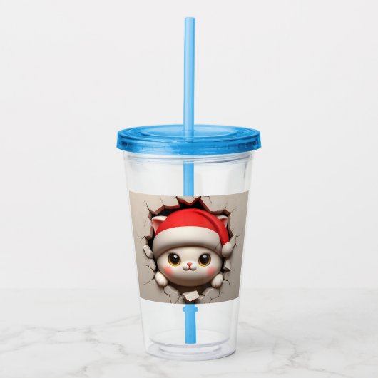 Kerstkat 3D Acryl Drinkbeker (Voorkant)