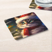 Kerstkat 5 kartonnen onderzetters (Schuin)