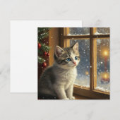 Kerstkat aan de venster  feestdagenkaart (Voorkant / Achterkant)