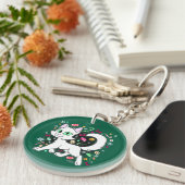 Kerstkat Acryl Sleutelhanger (Groen) (Voorkant Rechts)