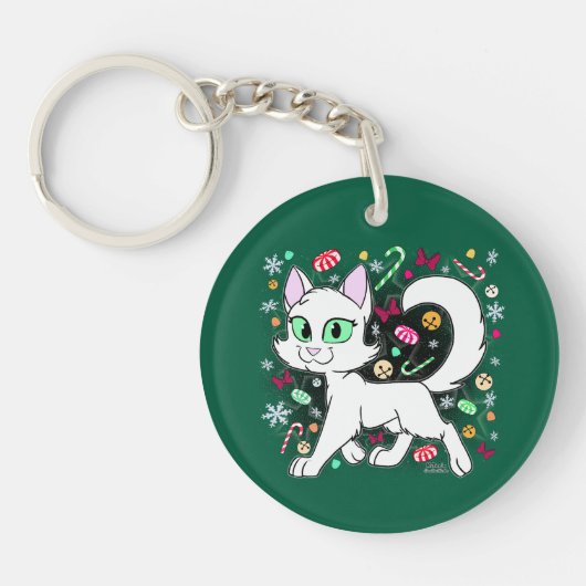 Kerstkat Acryl Sleutelhanger (Groen) (Voorkant)