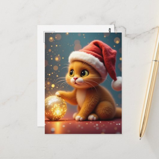 Kerstkat Ansichtkaart Briefkaart (Voorkant / Achterkant in situ)