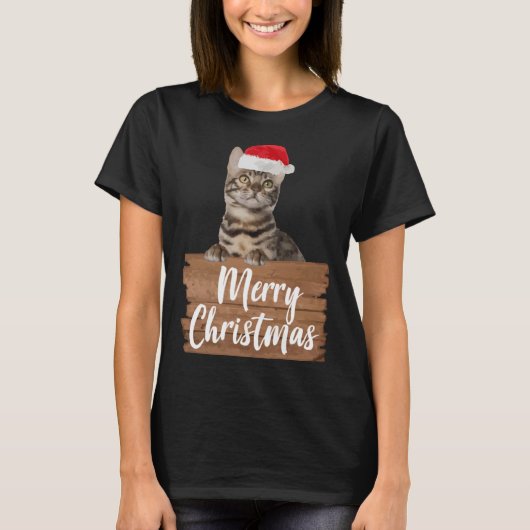 Kerstkat Bengalen Santa Hat T-shirt (Voorkant)
