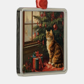 Kerstkat bij het Raam Metalen Ornament (Rechts)