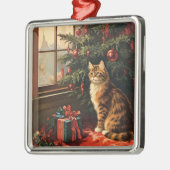 Kerstkat bij het Raam Metalen Ornament (Links)