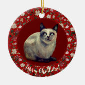 Kerstkat bloemig keramisch ornament (Voorkant)