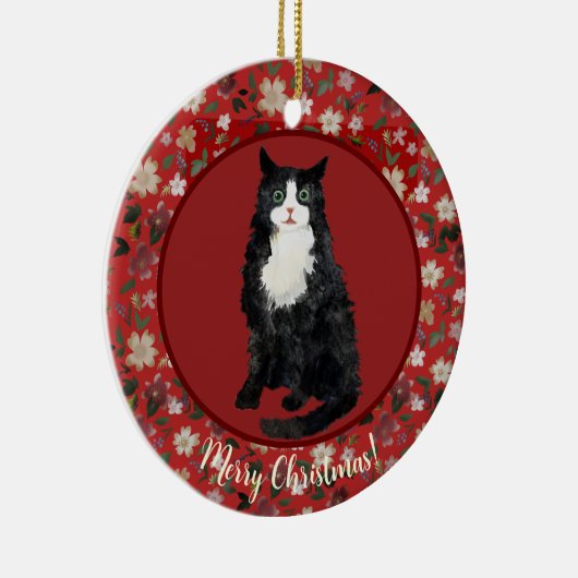 Kerstkat bloemig keramisch ornament (Rechts)