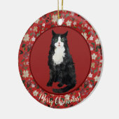 Kerstkat bloemig keramisch ornament (Links)