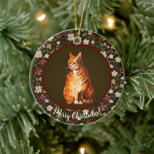 Kerstkat bloemig keramisch ornament (Boom)