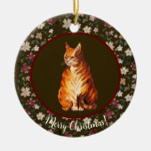 Kerstkat bloemig keramisch ornament (Voorkant)