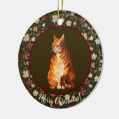 Kerstkat bloemig keramisch ornament (Links)