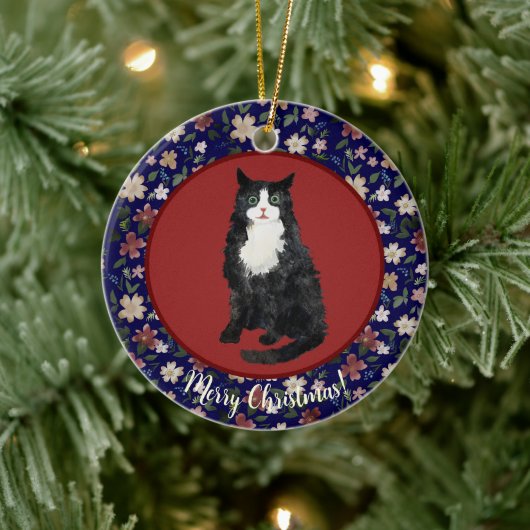 Kerstkat bloemstuk keramisch ornament (Boom)