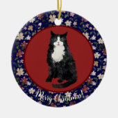 Kerstkat bloemstuk keramisch ornament (Voorkant)