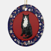 Kerstkat bloemstuk keramisch ornament (Links)