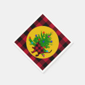 Kerstkat, Boom en Rode Buffalo geruite rustieke Servet (Hoek)