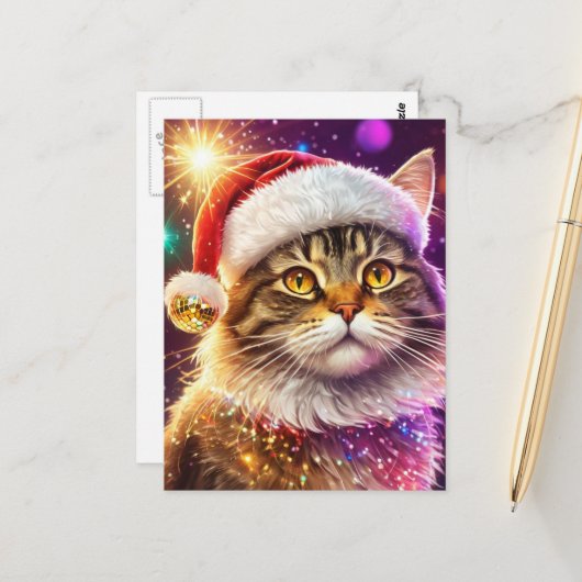 Kerstkat Briefkaart (Voorkant / Achterkant in situ)