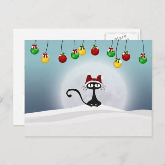 kerstkat-Briefkaart met Retro Feestdagenkaart (Voorkant / Achterkant)