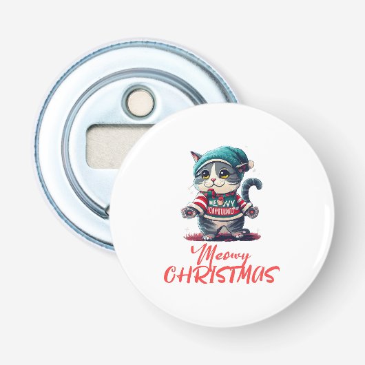Kerstkat  button flesopener (Voorkant)