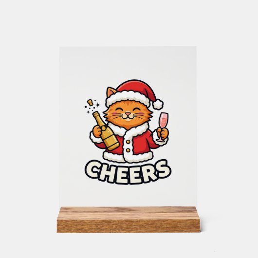 Kerstkat Cheers Vectorontwerp Acryl Bord (Voorkant)