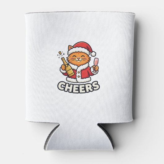 Kerstkat Cheers Vectorontwerp Blikjeskoeler (Voorkant)