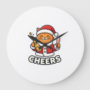 Kerstkat Cheers Vectorontwerp Grote Klok