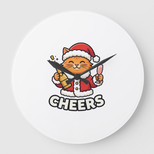 Kerstkat Cheers Vectorontwerp Grote Klok (Voorkant)