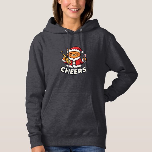 Kerstkat Cheers Vectorontwerp Hoodie (Voorkant)
