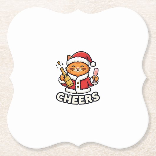 Kerstkat Cheers Vectorontwerp Kartonnen Onderzetters (Voorkant)