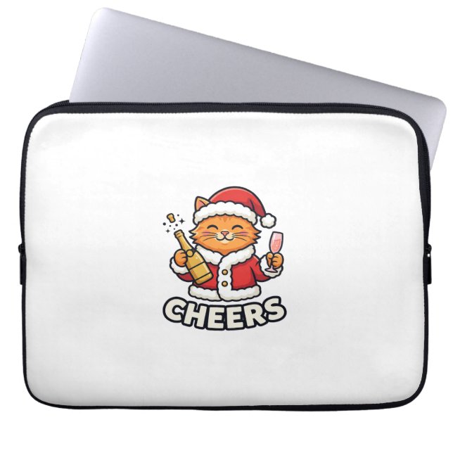 Kerstkat Cheers Vectorontwerp Laptop Sleeve (Voorkant)