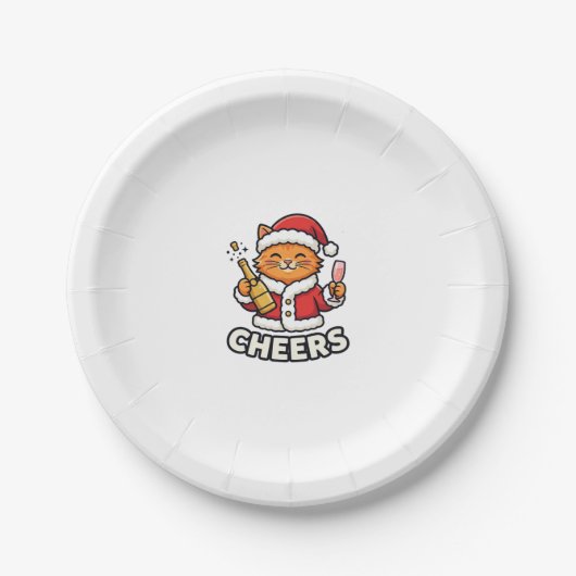 Kerstkat Cheers Vectorontwerp Papieren Bordje (Voorkant)