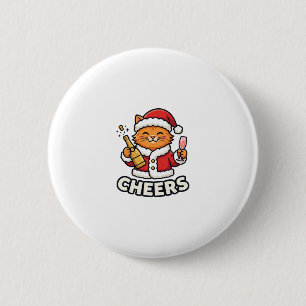 Kerstkat Cheers Vectorontwerp Ronde Button 5,7 Cm