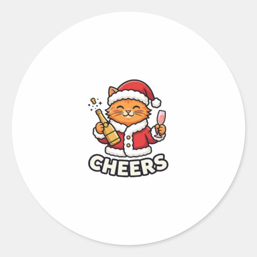 Kerstkat Cheers Vectorontwerp Ronde Sticker (Voorkant)