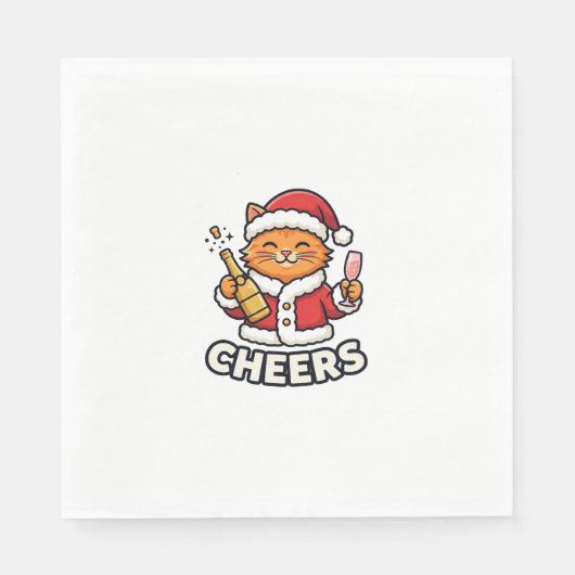 Kerstkat Cheers Vectorontwerp Servet (Voorkant)