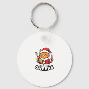 Kerstkat Cheers Vectorontwerp Sleutelhanger