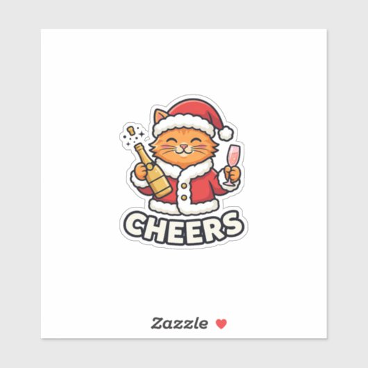Kerstkat Cheers Vectorontwerp Sticker (Vel)