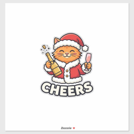Kerstkat Cheers Vectorontwerp Sticker (Vel)