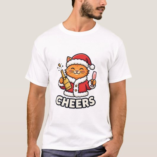 Kerstkat Cheers Vectorontwerp T-shirt (Voorkant)