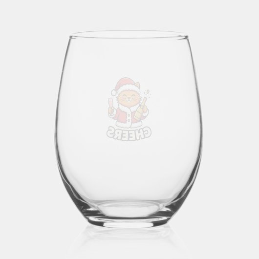 Kerstkat Cheers Vectorontwerp Wijnglas Zonder Voet (Voorkant)