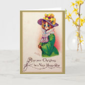 Kerstkat Dame, Louis Wain Kaart (Gele Bloem)