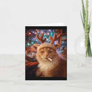 Kerstkat die sigaret rookt meme Gen Z comfort Kaart