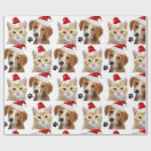 Kerstkat Dog Cute Red White Xmas Holida Cadeaupapier (Vlak)