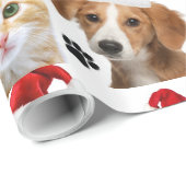 Kerstkat Dog Cute Red White Xmas Holida Cadeaupapier (Rol Hoek)