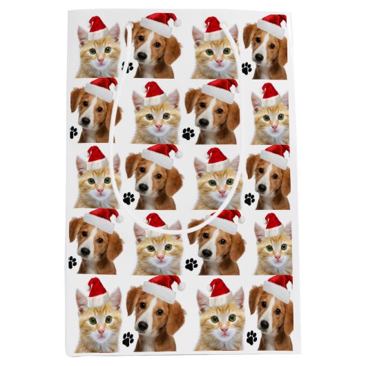 Kerstkat Dog Cute Red White Xmas Holida Medium Cadeauzakje (Voorkant)