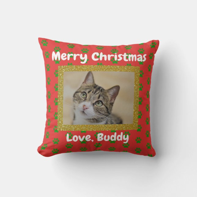 kerstkat Dog Dad Love Pet Photo Kussen (Voorkant)